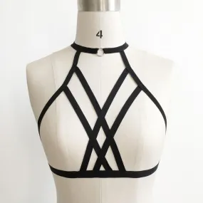 Black Sexy Goth Harness Cage Bra