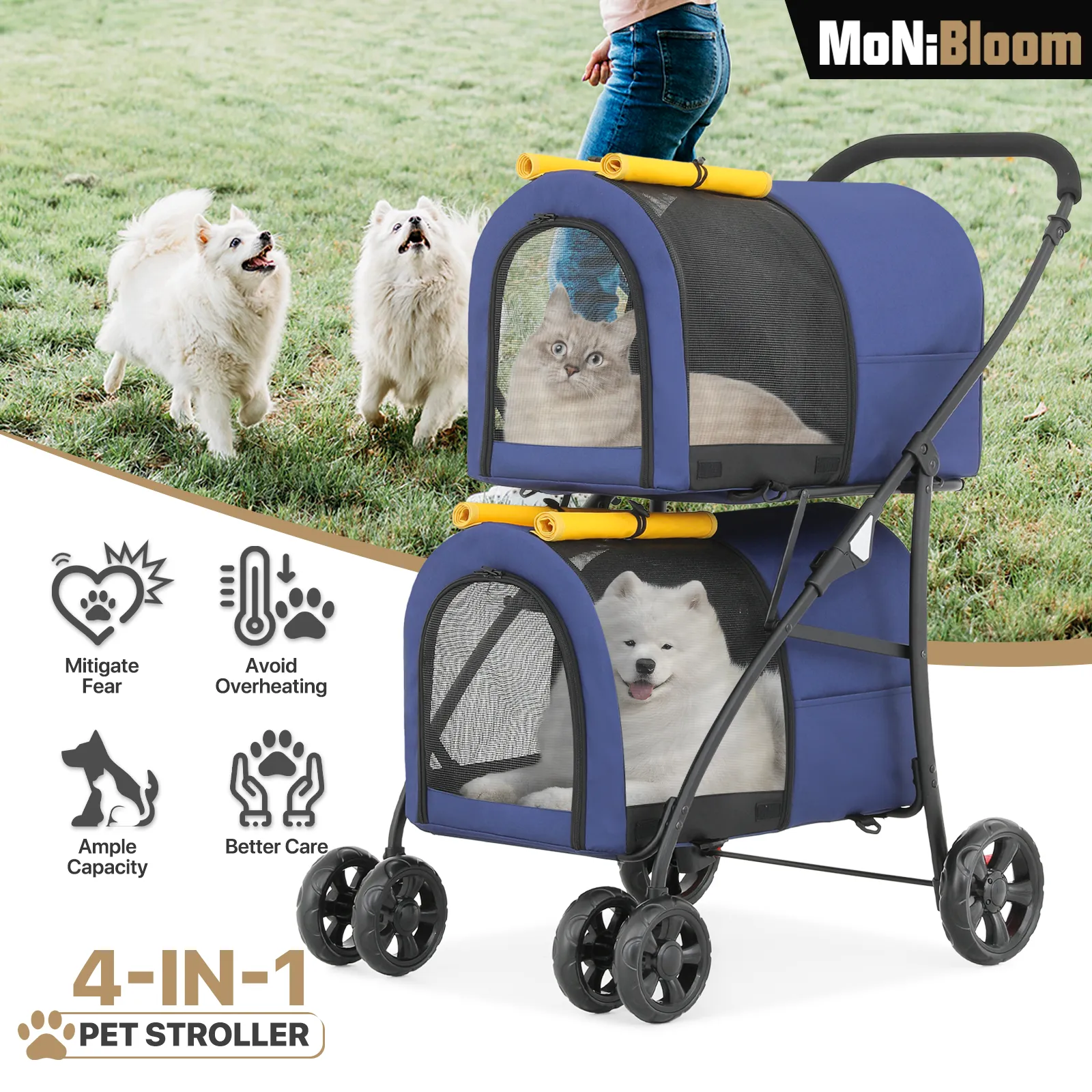 Double Detachable Basket Pet Stroller - 32.5*21*39 inch - 4 Wheels