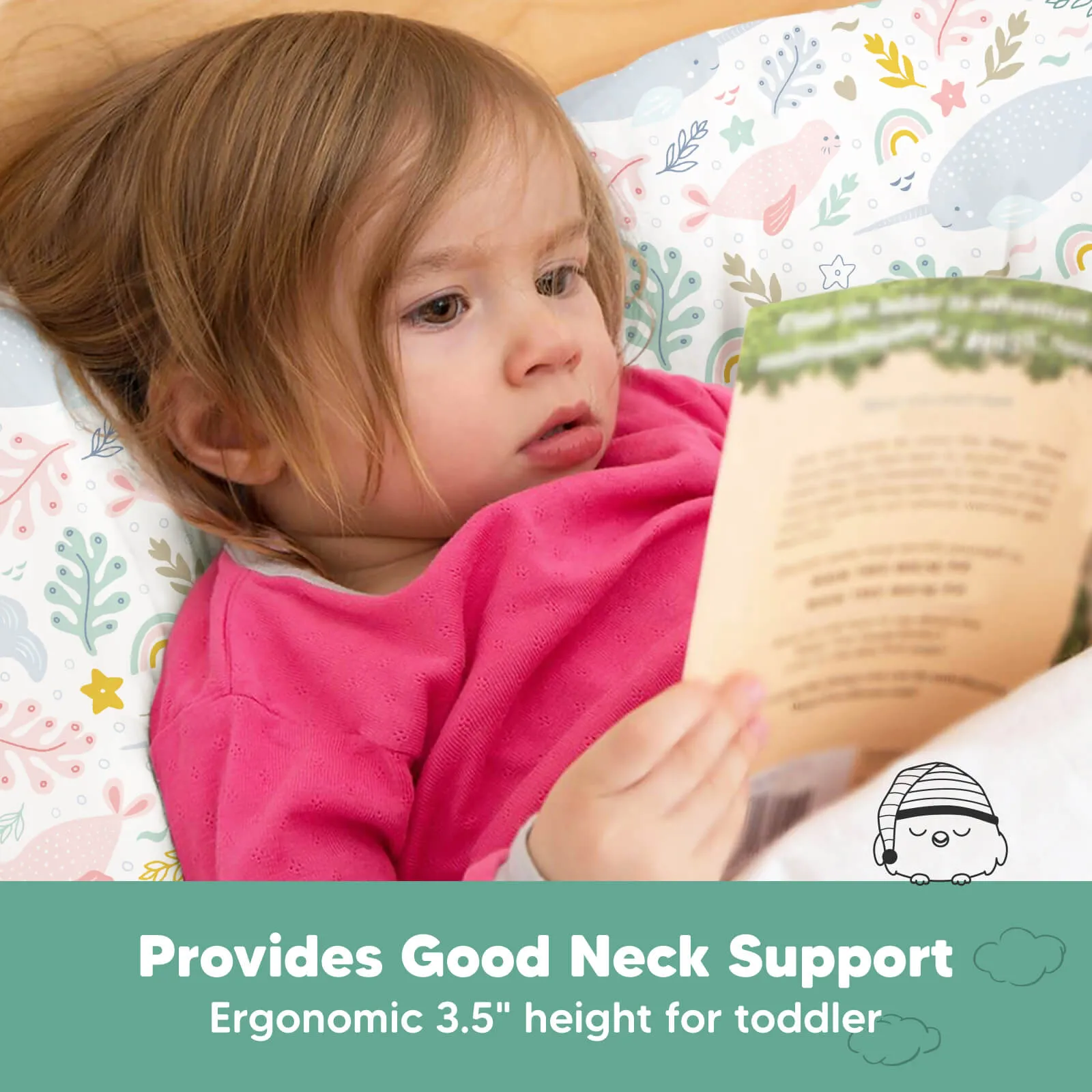 Jumbo Toddler Pillow with Pillowcase (Narwhal)
