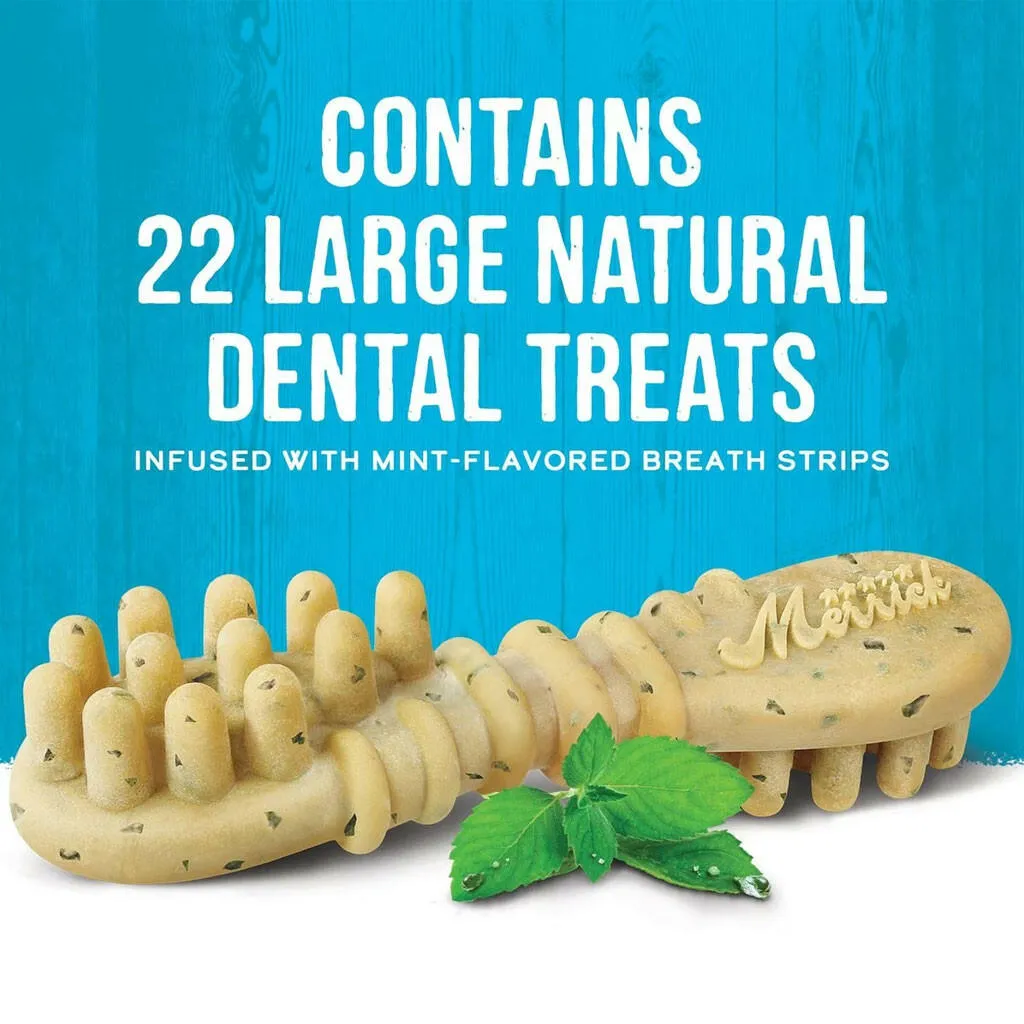 Merrick Fresh Kisses Double-Brush Mint Breath Strips Dental Dog Treats, Extra Small