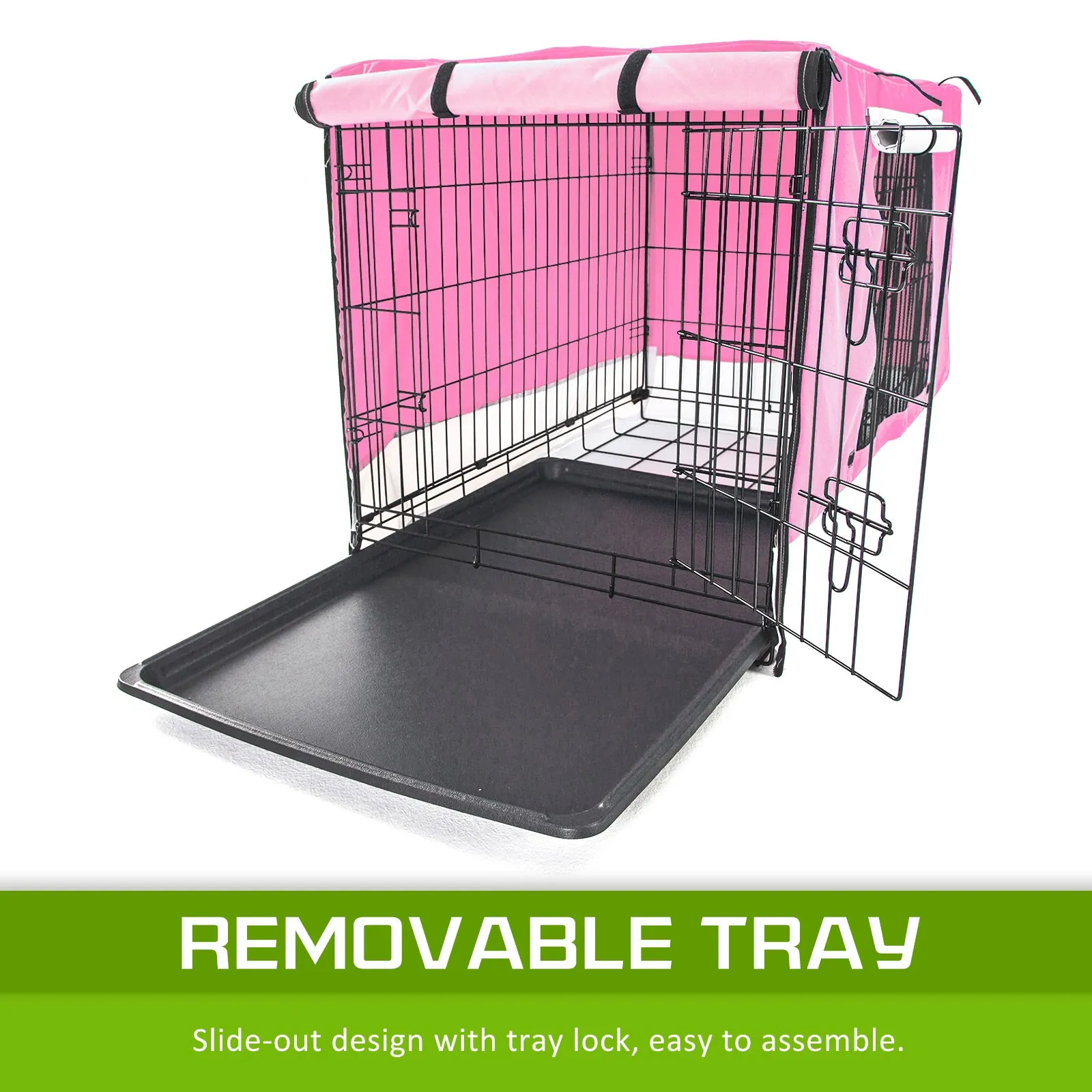 Paw Mate Wire Dog Cage Foldable Crate Kennel 24in with Tray   Pink Cover Combo
