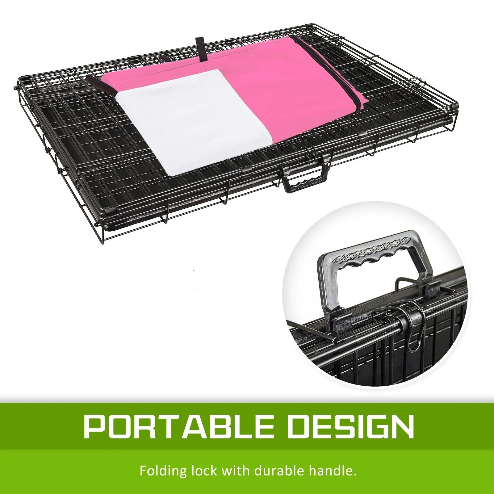 Paw Mate Wire Dog Cage Foldable Crate Kennel 24in with Tray   Pink Cover Combo