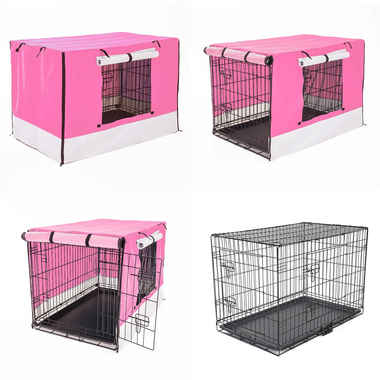 Paw Mate Wire Dog Cage Foldable Crate Kennel 24in with Tray   Pink Cover Combo