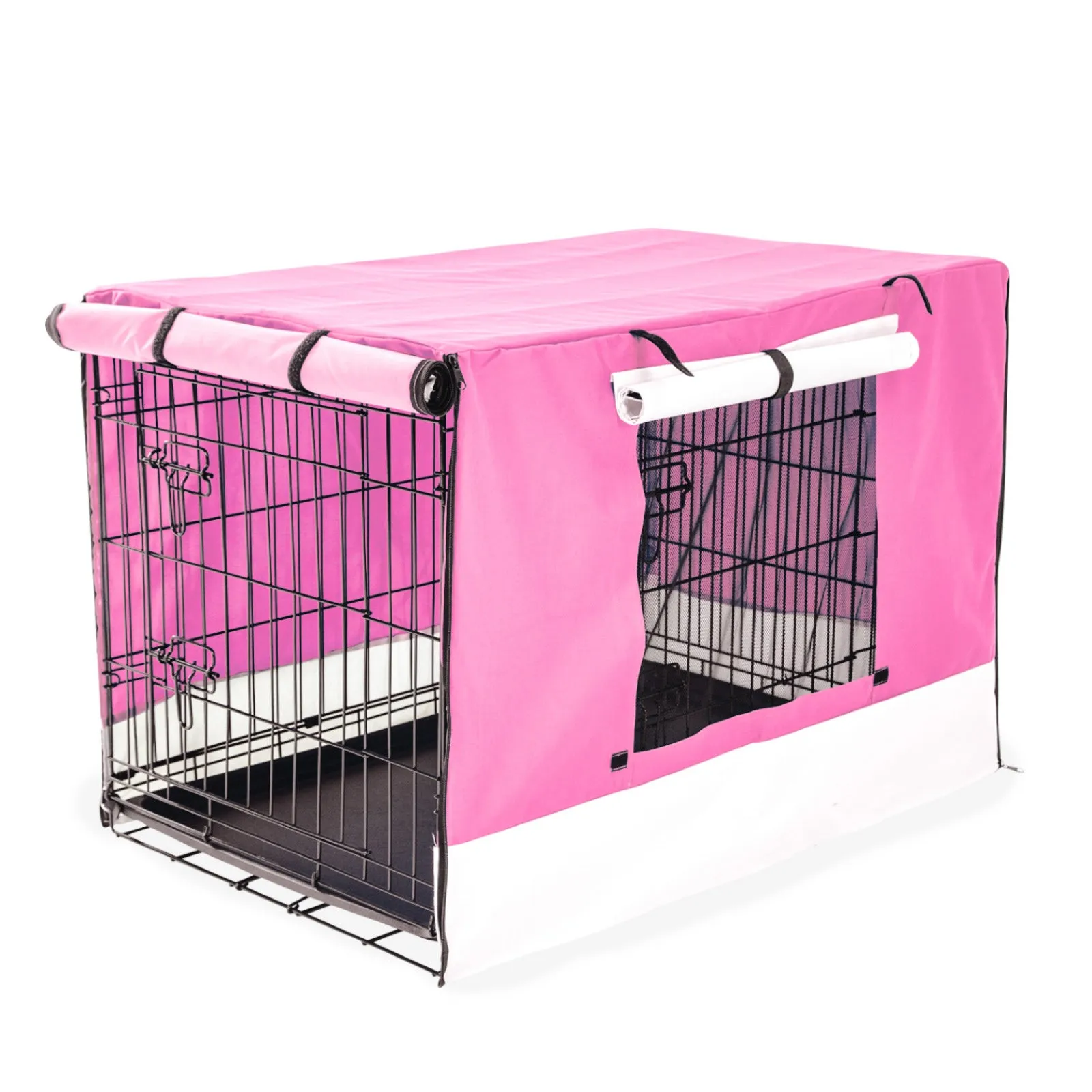 Paw Mate Wire Dog Cage Foldable Crate Kennel 48in with Tray   Pink Cover Combo