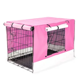 Paw Mate Wire Dog Cage Foldable Crate Kennel 48in with Tray   Pink Cover Combo