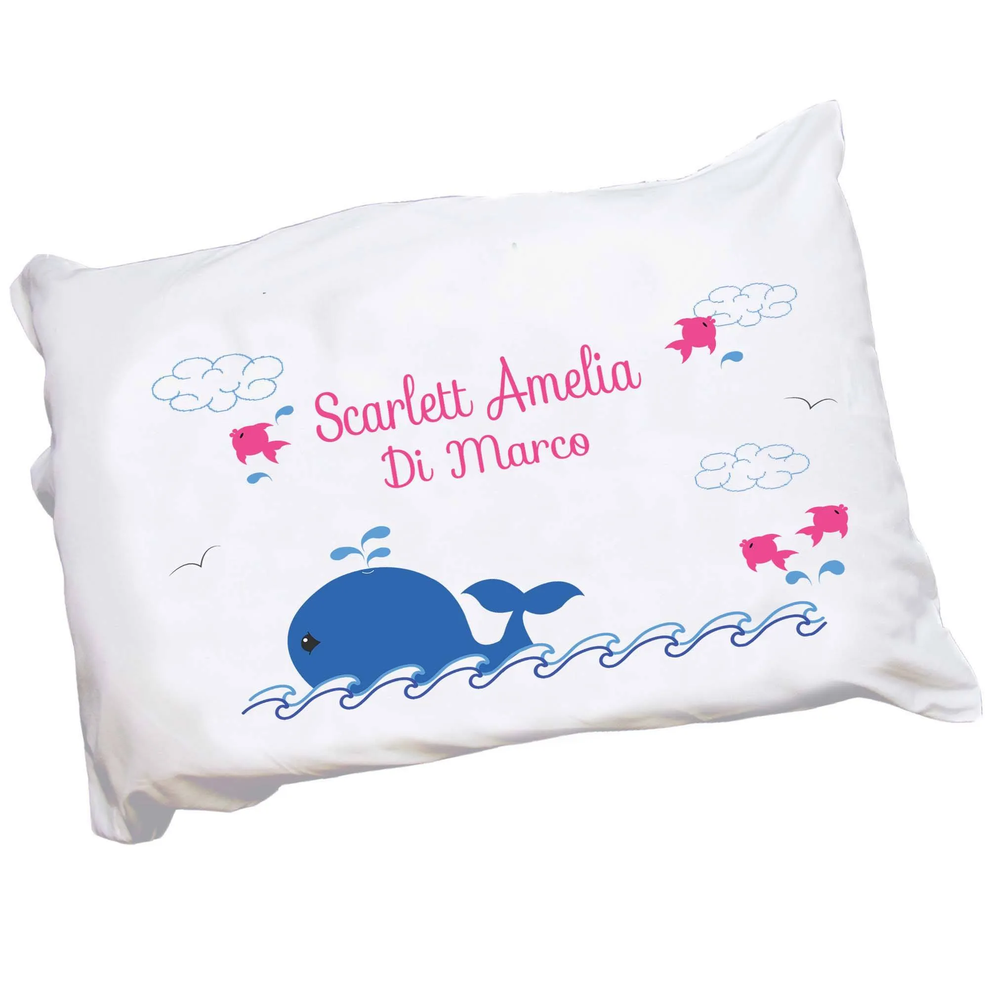 Personalized Girl's Pink Whale Pillowcase