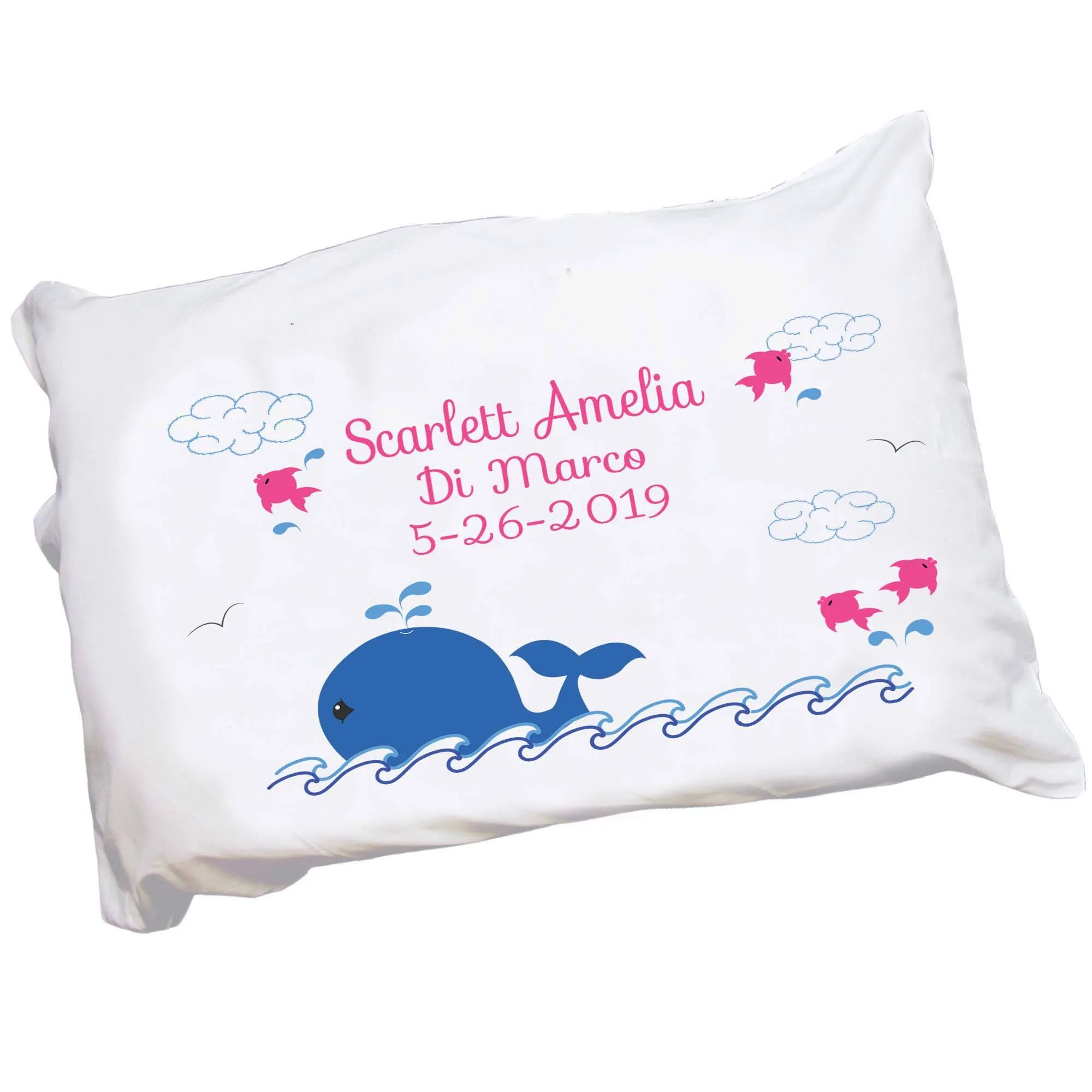 Personalized Girl's Pink Whale Pillowcase