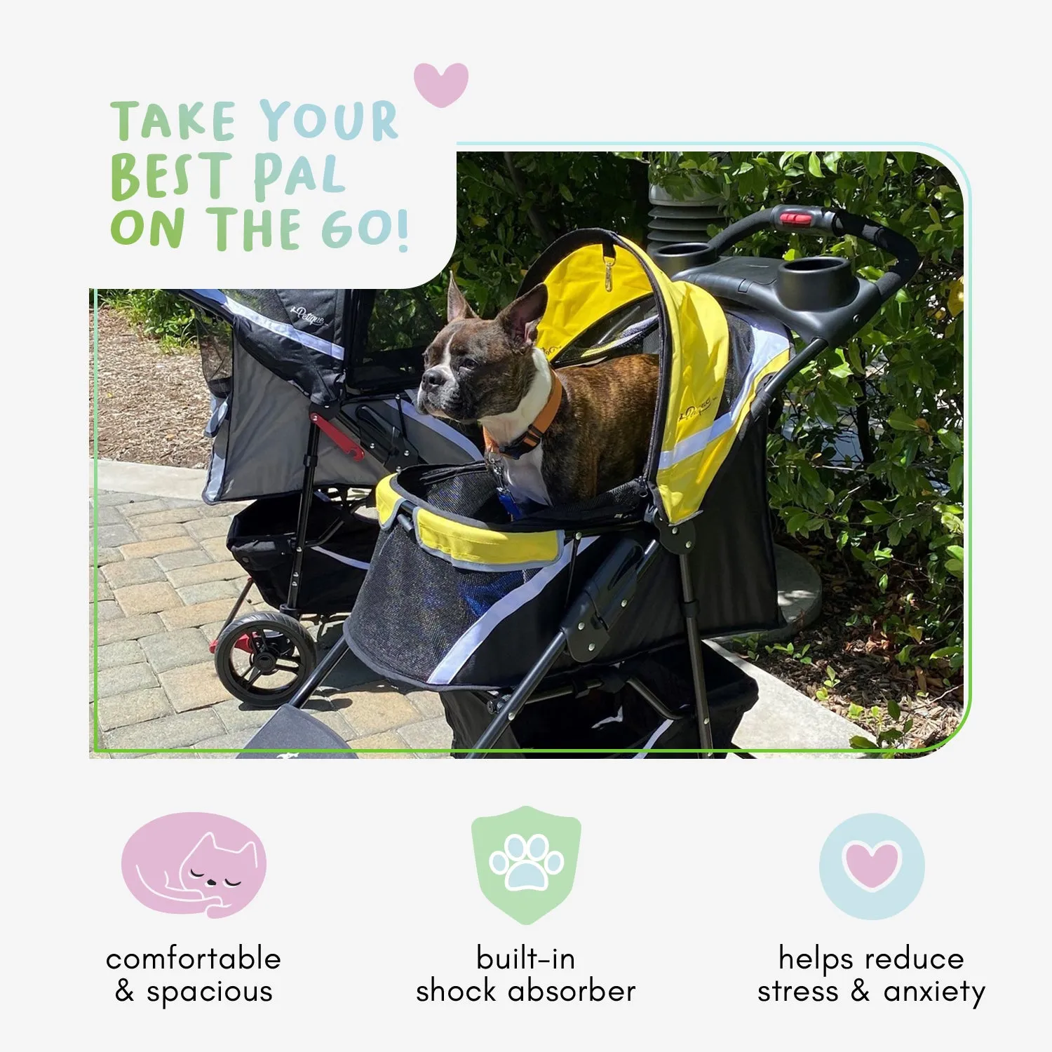 Revolutionary Durable Pet Stroller, Easy Fold, Quality mesh Windows, Large Storage Basket, Secure Cup Holder Tray, Small/Medium Dogs, Cats and Pets, Supports up to 55LBS